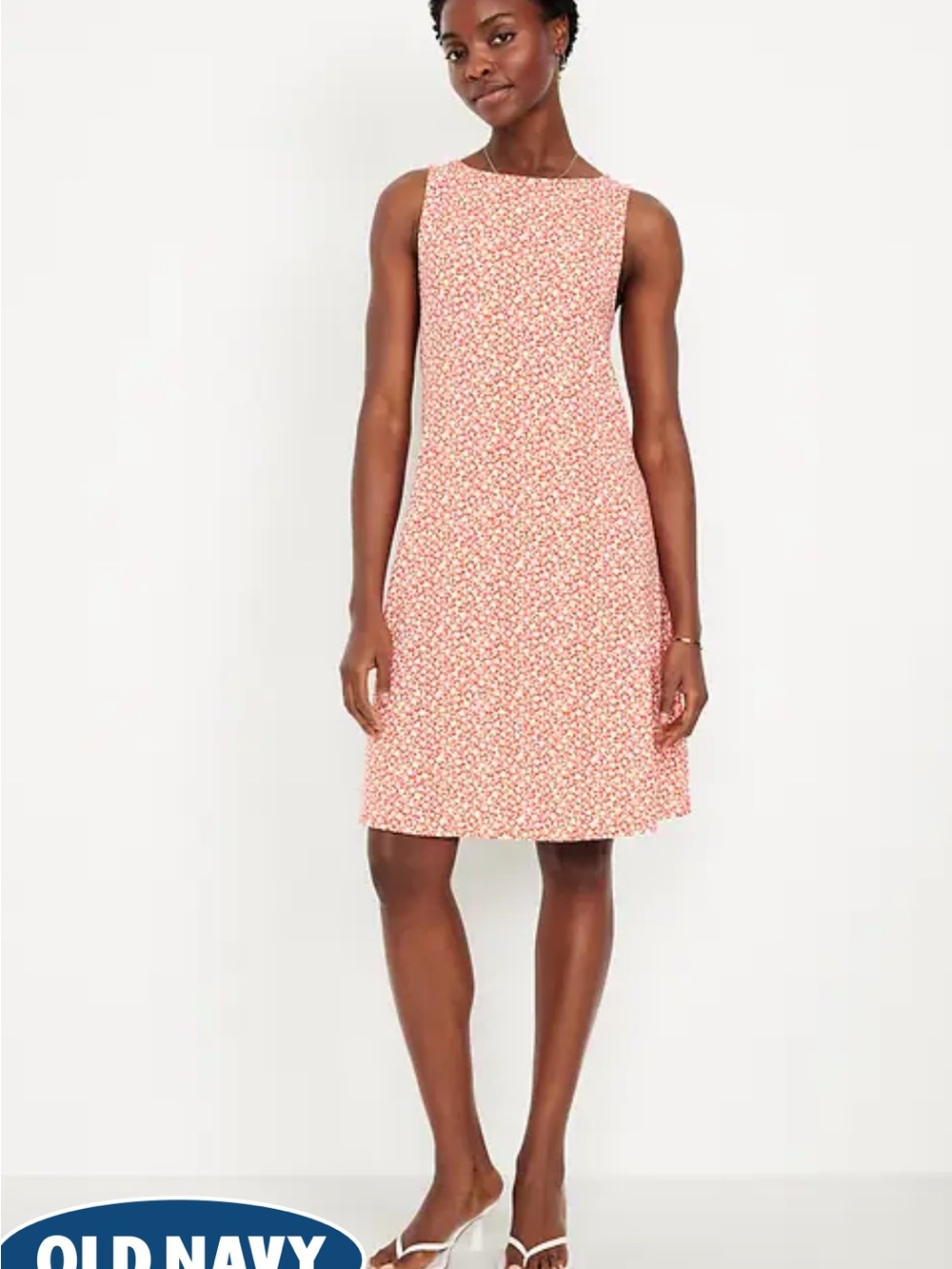Old Navy Red Ditsy Swing Floral Sleeveless Shift Dress